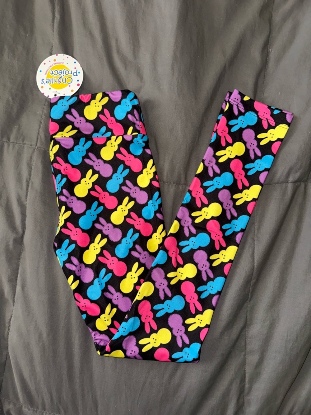 Charlie’s Project Girls' L/XL Leggings Neon Peeps with Black Background